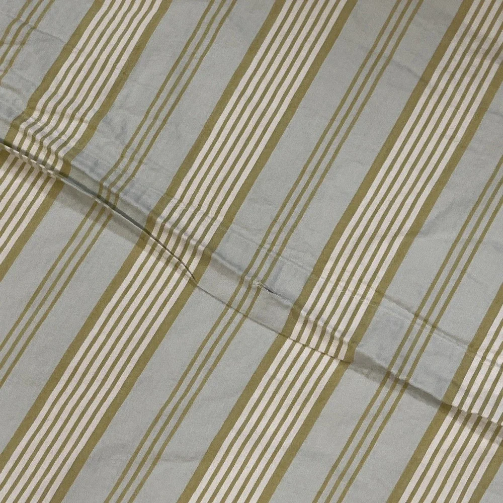 Restoration Hardware King Duvet Misto Stripe Aqua Green Cream Button 100% Cotton